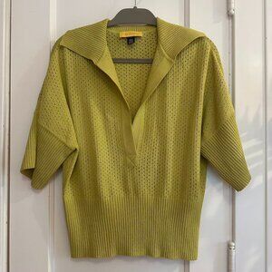 St. John Collection Chartreuse V-Neck Short Sleeve Sweater